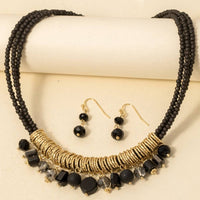 Mixed Beaded Layered Statement Necklace Set - Black
