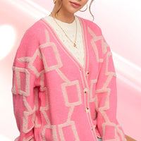 Loose Fit Knit Cardigan - Flamingo