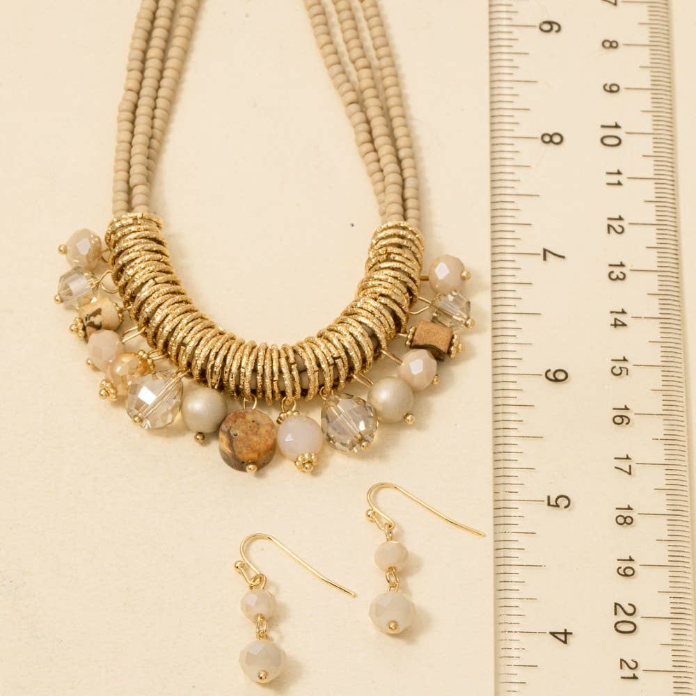 Mixed Beaded Layered Statement Necklace Set - Black
