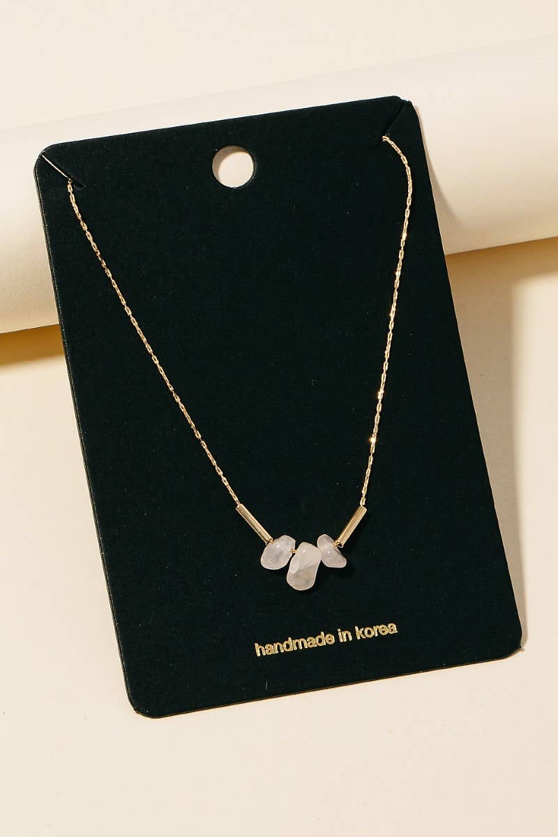 Triple Pebble Stone Charms Chain Necklace - Blue