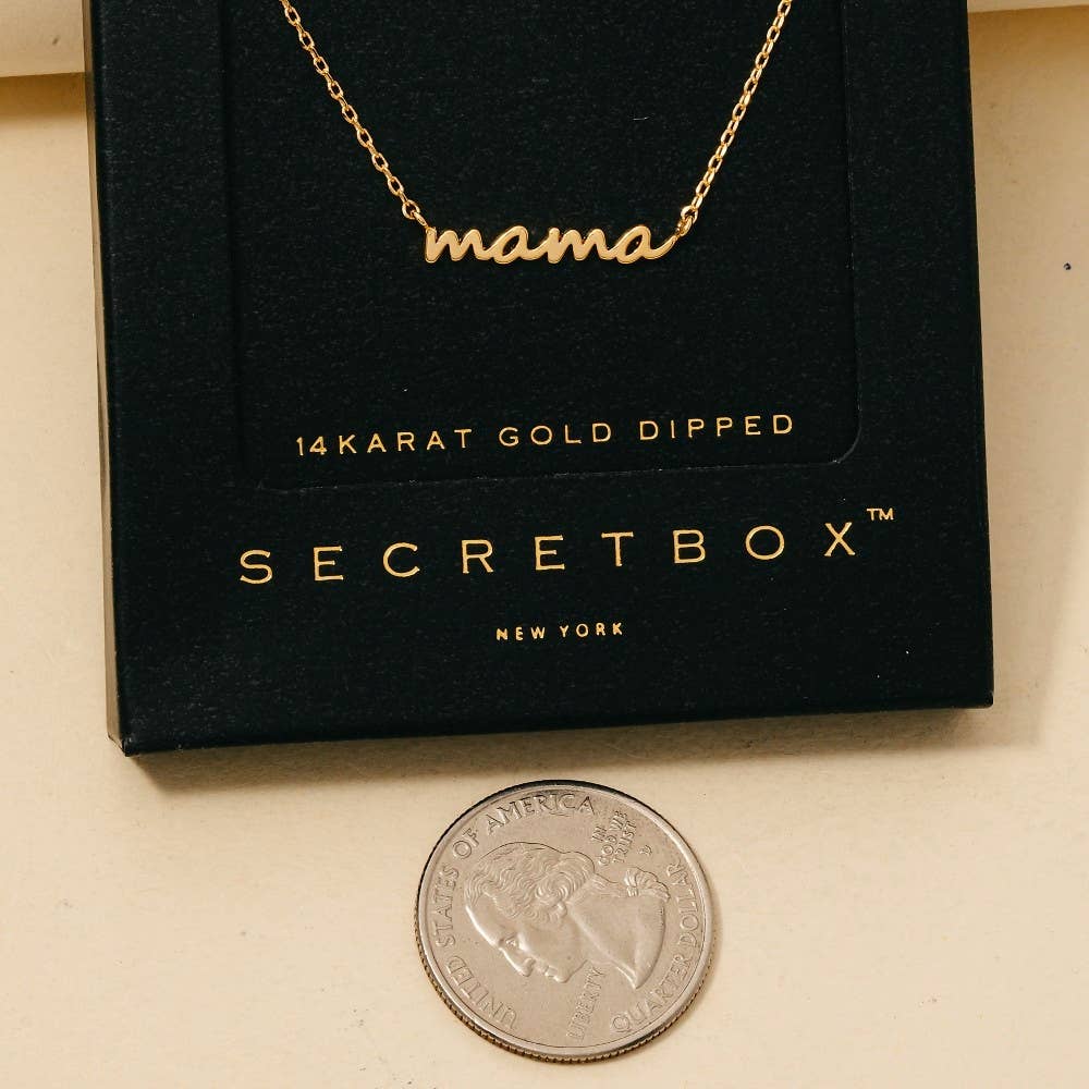 Secret Box Gold Dipped Dainty Mama Pendant Necklace - White Gold