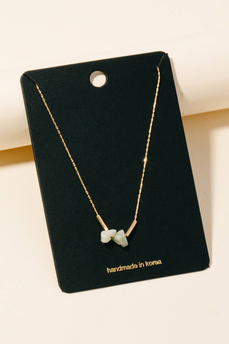 Triple Pebble Stone Charms Chain Necklace - Blue