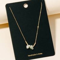 Triple Pebble Stone Charms Chain Necklace - Blue