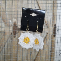 White & Yellow Flower Crochet Earrings