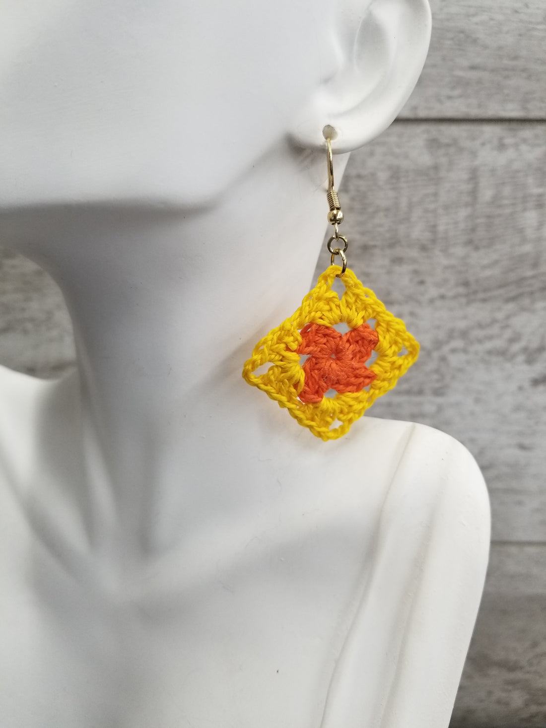 Orange & Yellow Diamond Crochet Earrings