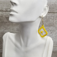 White Diamond with Yellow Bead Crochet Earrings