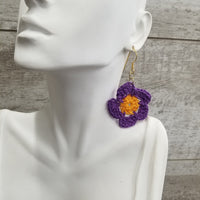 Purple & Yellow Flower Crochet Earrings