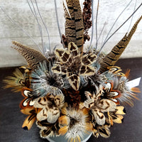Pheasant Feather Flowers in Gray Pot - Large