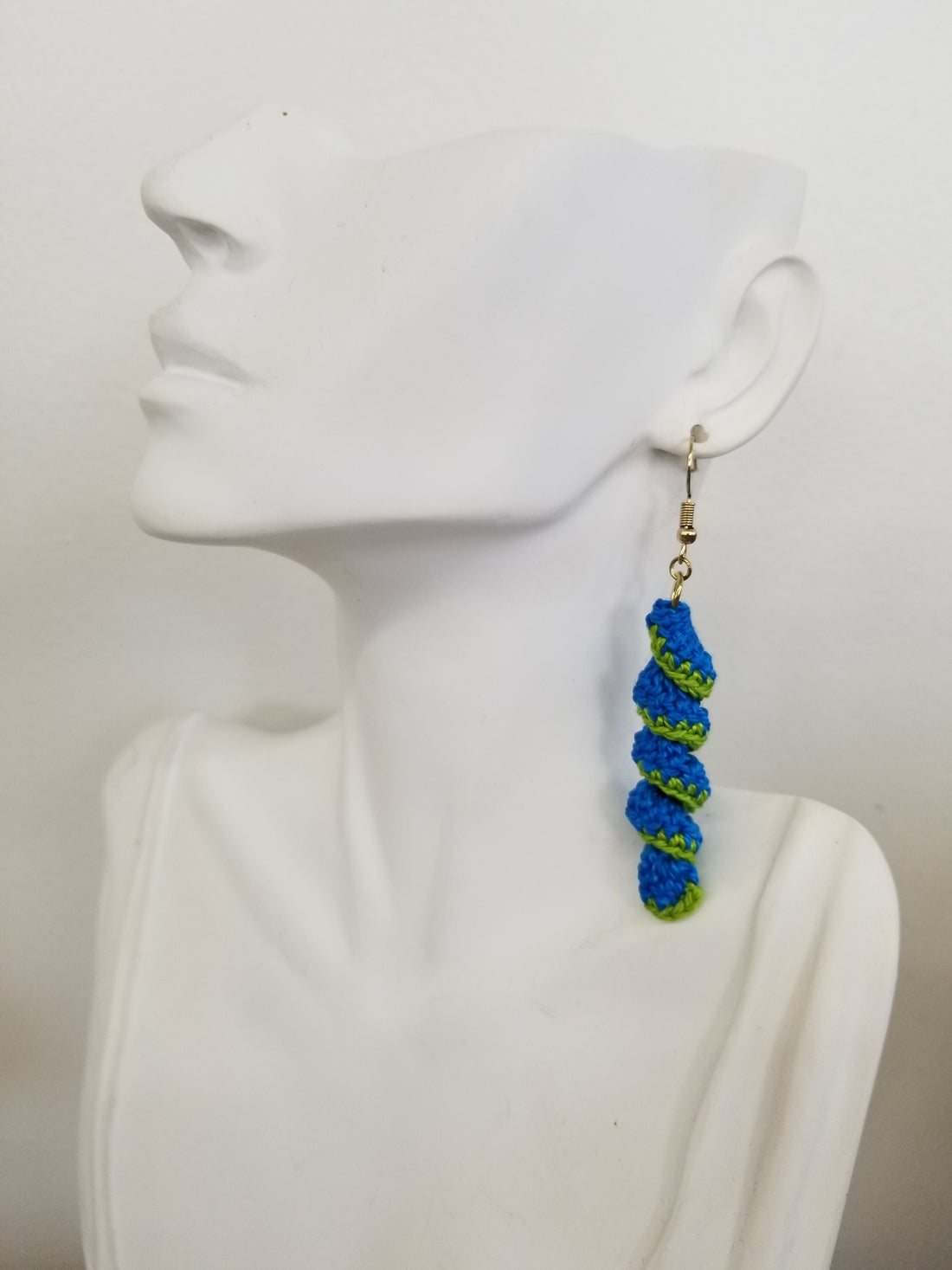 Blue & Green Spiral Crochet Earrings
