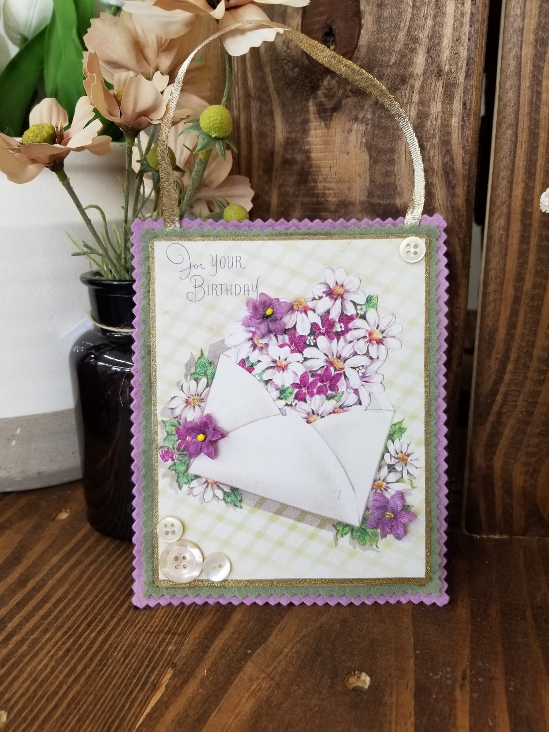 Hanging Vintage Postcard Reproduction - For Your Birthday Envelope
