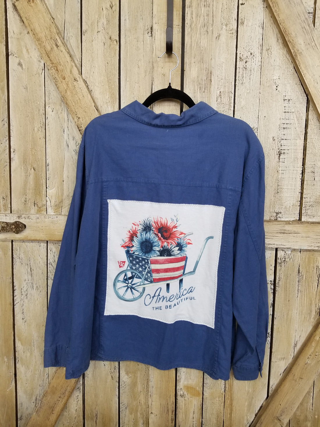 Repurposed Shirt with America The Beautiful Patch