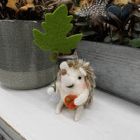 Felt Hedgehog With Pumpkin And Leaf