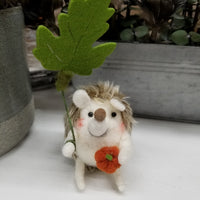 Felt Hedgehog With Pumpkin And Leaf