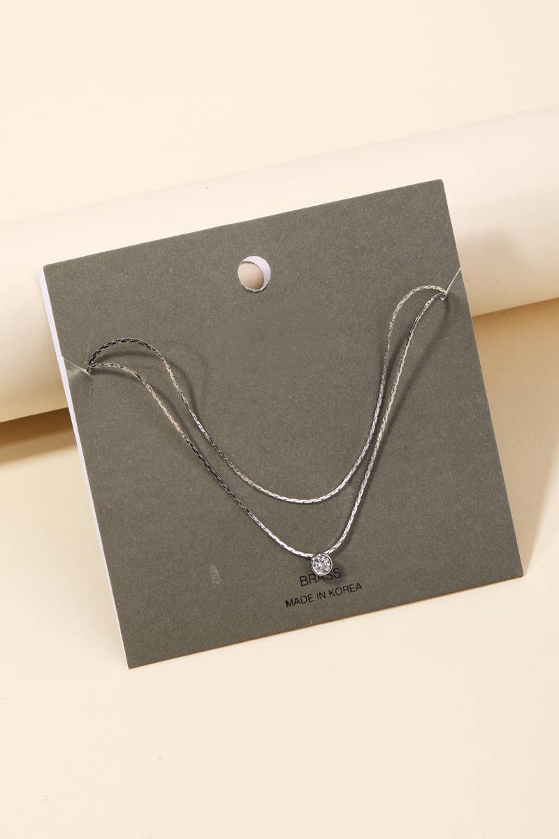 Layered Chain Stud Charm Necklace - Silver