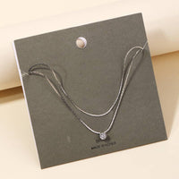 Layered Chain Stud Charm Necklace - Silver