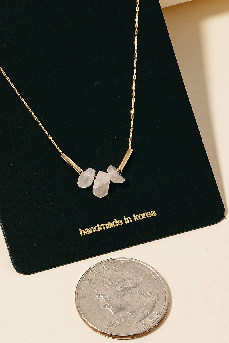 Triple Pebble Stone Charms Chain Necklace - Blue