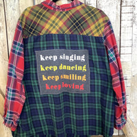 Repurposed Flannel Shirt with Keep Loving Patch