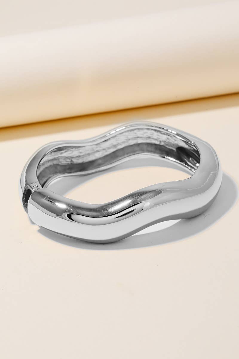Warped Wavy Bangle Bracelet - Silver