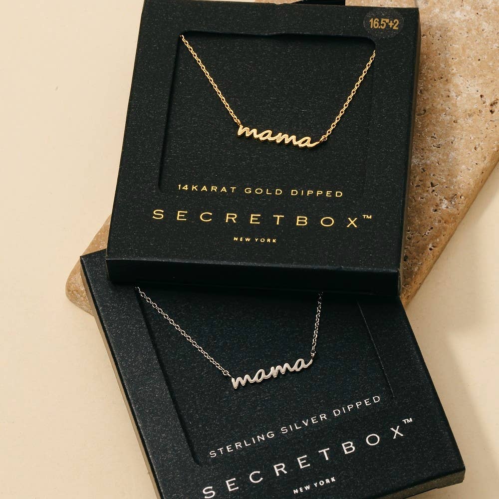 Secret Box Gold Dipped Dainty Mama Pendant Necklace - White Gold