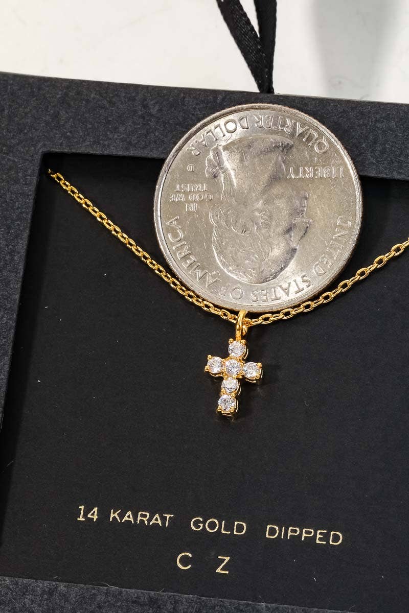 Secret Box Cubic Zirconia Mini Cross Charm Necklace - White Gold
