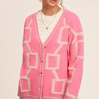 Loose Fit Knit Cardigan - Flamingo