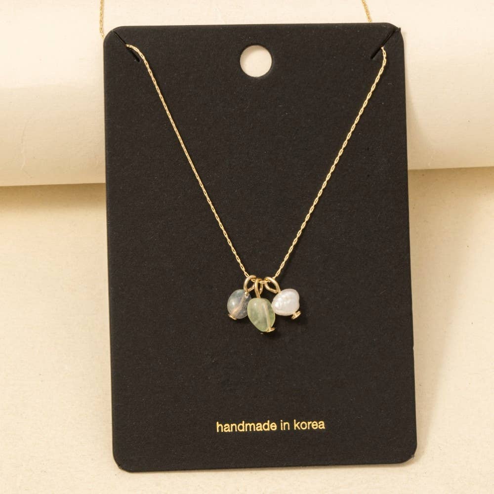 Stone And Pearl Charms Dainty Chain Necklace