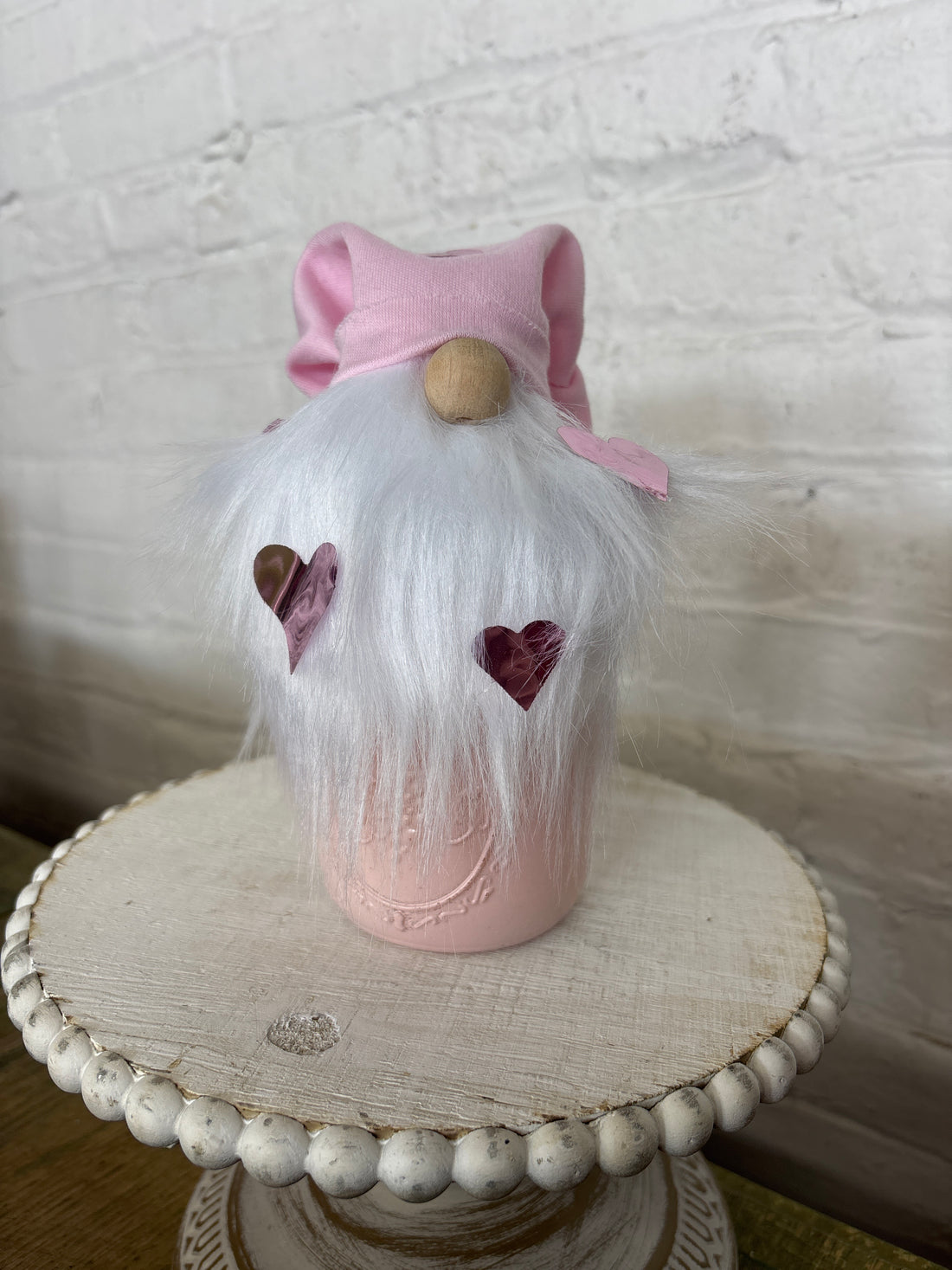 Pink Hearts Ball Jar Gnome