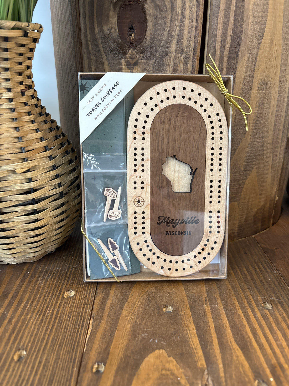 Wisconsin Mini Travel Cribbage Board Set: Mayville Wisconsin