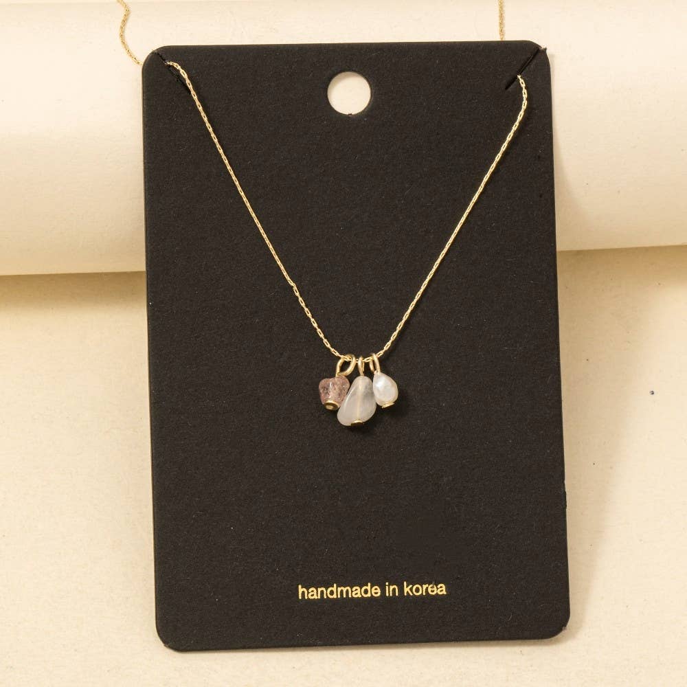 Stone And Pearl Charms Dainty Chain Necklace