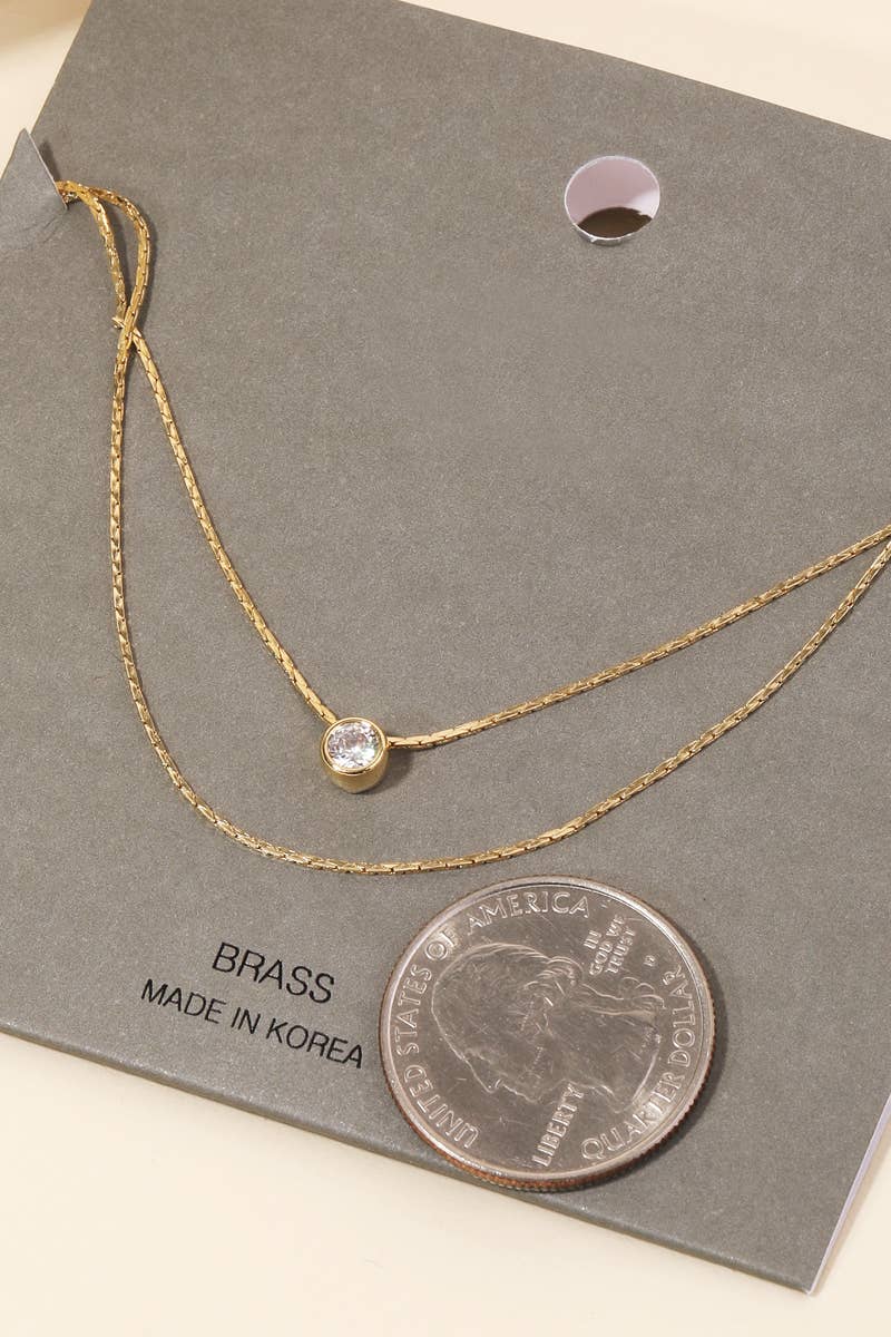 Layered Chain Stud Charm Necklace - Silver
