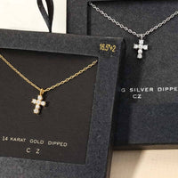 Secret Box Cubic Zirconia Mini Cross Charm Necklace - White Gold