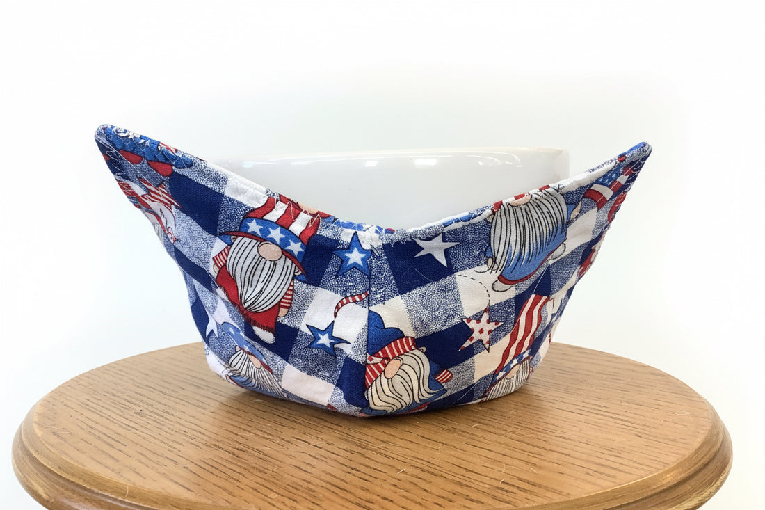 Patriotic Checkered Gnomes Bowl Cozy