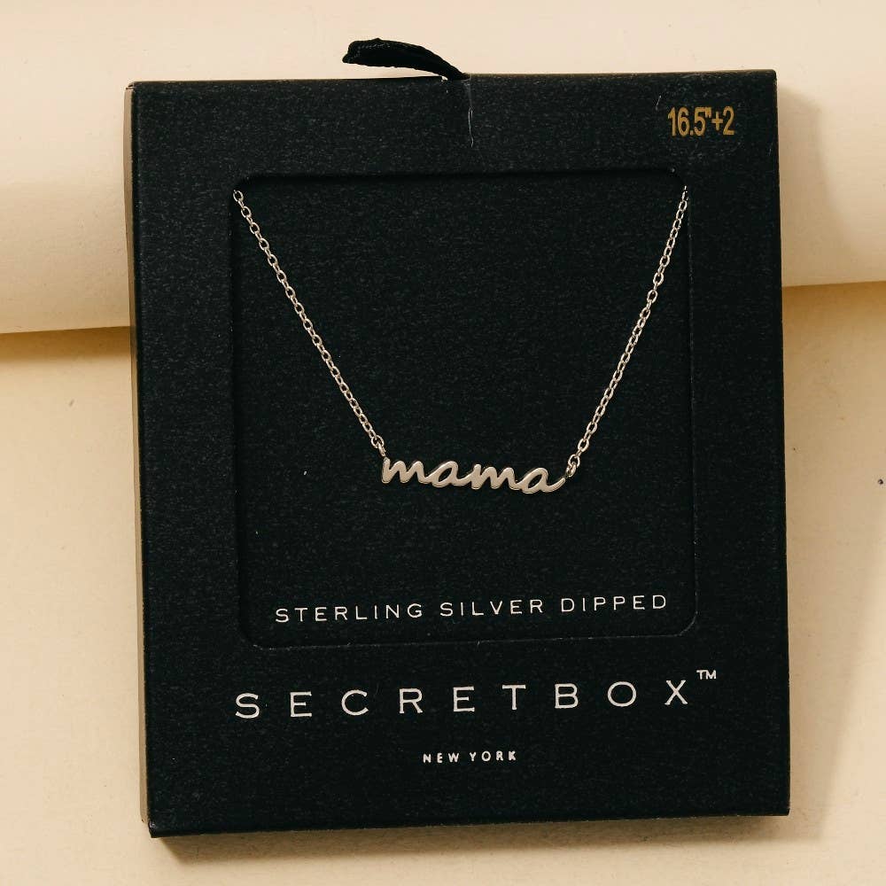 Secret Box Gold Dipped Dainty Mama Pendant Necklace - White Gold
