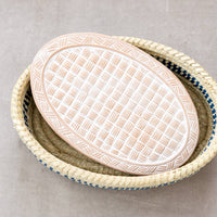 Oval Basket Weave Blue Bread Warmer