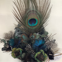 Pheasant + Mallard Duck + Guinea Fowl + Peacock Feather Flower Arrangement - Hanging Planter
