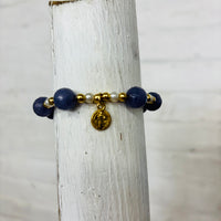 Adjustable Purple Beaded Charm Bracelet
