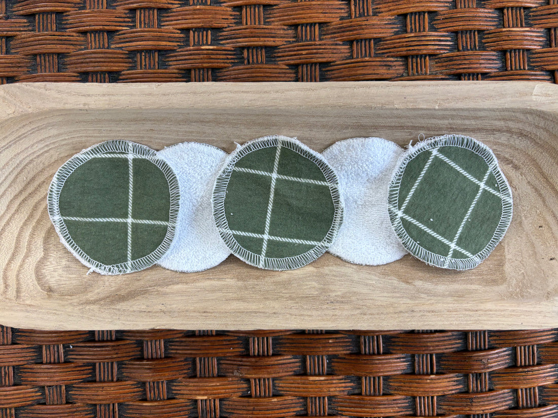 Green + White Grid Reusable Cotton Makeup Remover Pads