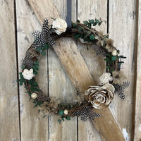 Pheasant + Guinea Fowl Feather Floral Wreath