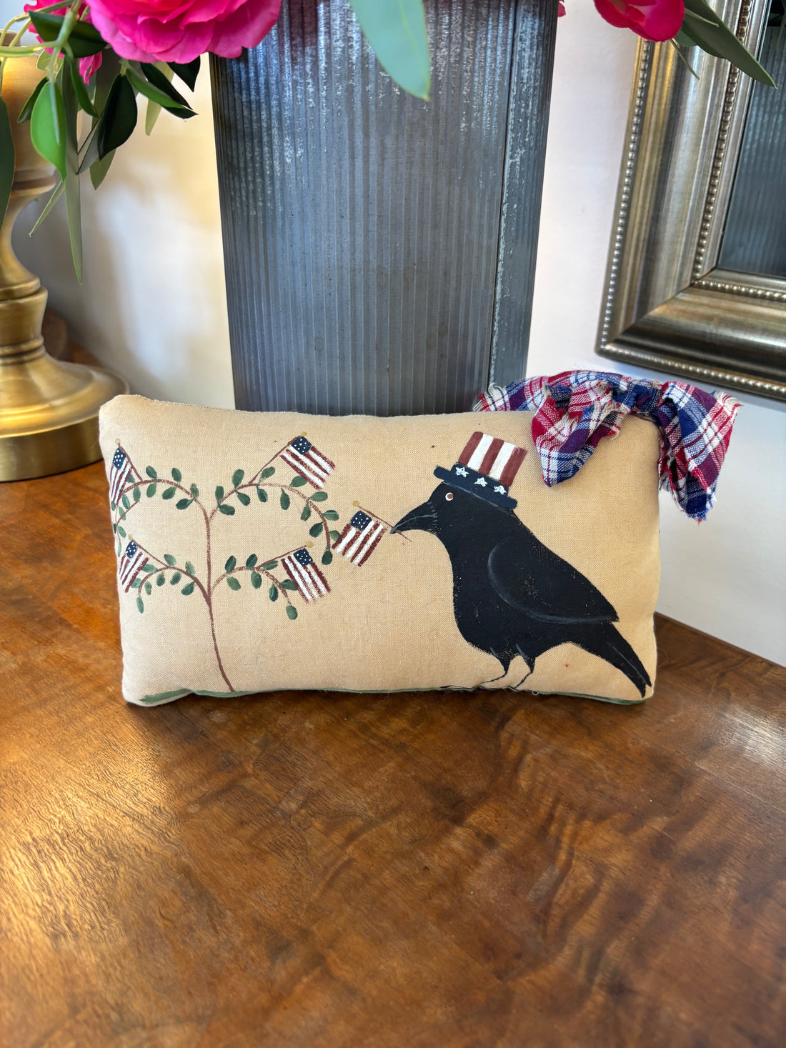 Patriotic Crow + Tree Pillow