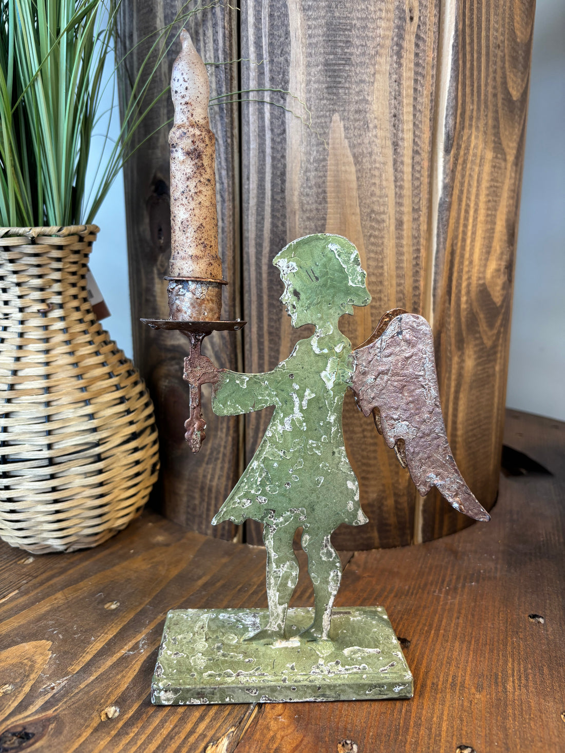Angel Candle Holder - Green + Copper