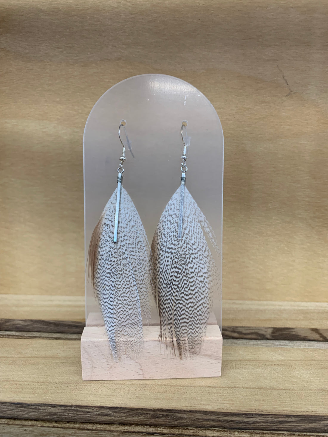 Speckled Duck Feather Drop Earrings