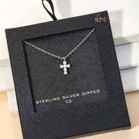 Secret Box Cubic Zirconia Mini Cross Charm Necklace - White Gold