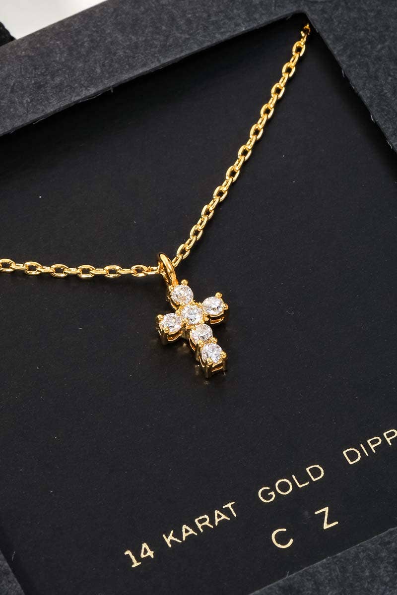 Secret Box Cubic Zirconia Mini Cross Charm Necklace - White Gold