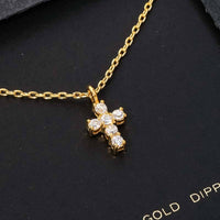 Secret Box Cubic Zirconia Mini Cross Charm Necklace - White Gold