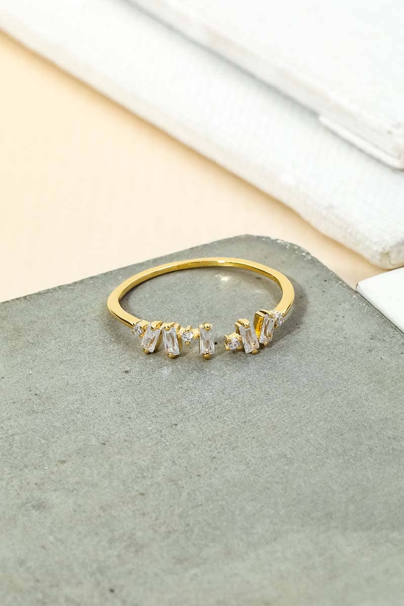 Gold Dipped Delicate Baguette Fashion Ring - Silver