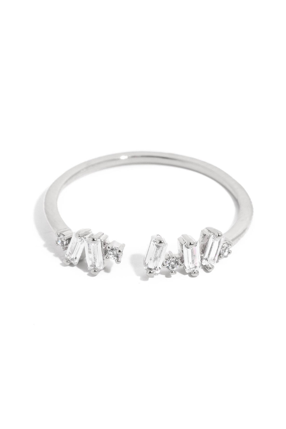 Gold Dipped Delicate Baguette Fashion Ring - Silver