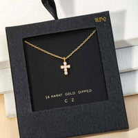 Secret Box Cubic Zirconia Mini Cross Charm Necklace - White Gold