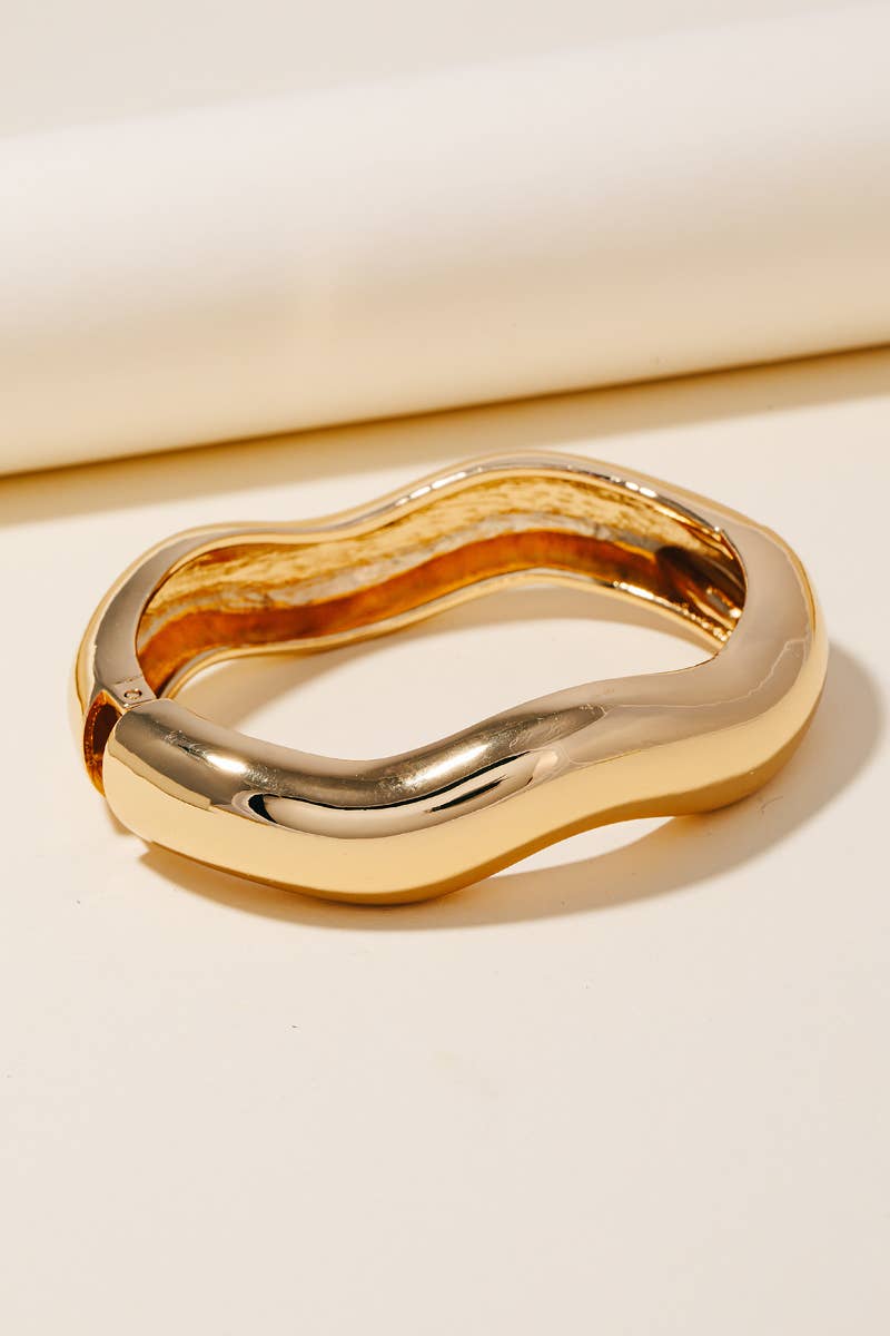 Warped Wavy Bangle Bracelet - Silver