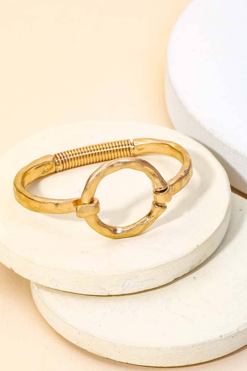 Hammered Circle Bangle Bracelet - Gold