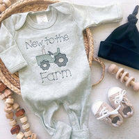 Baby Sage Romper | Baby Boy Outfit - Tractor New To The Farm